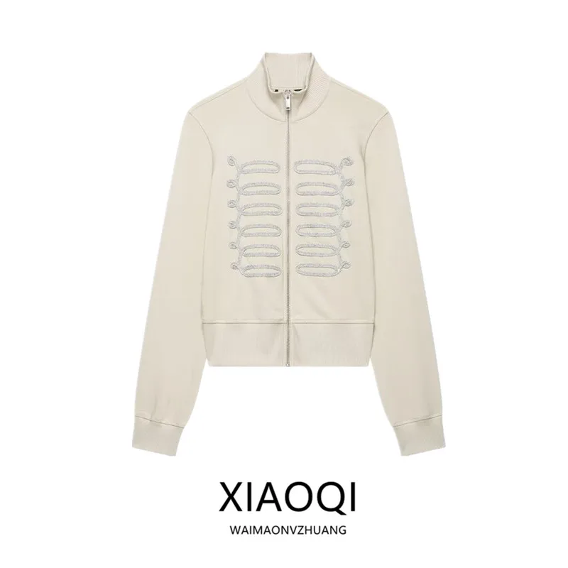 Sudadera con Capucha de Manga Larga para Mujer, Otoño 2026, Cuello Alto, Decoración con Nudo de Cuerda, Corte Estándar, Chaqu...
