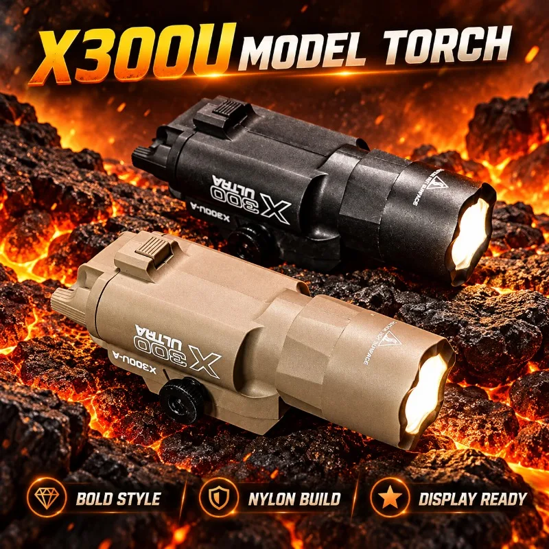 Rail Mounted X300U Nylon Bright Flashlight, Hobby Model Torch Accessory for 20-21mm Rail System