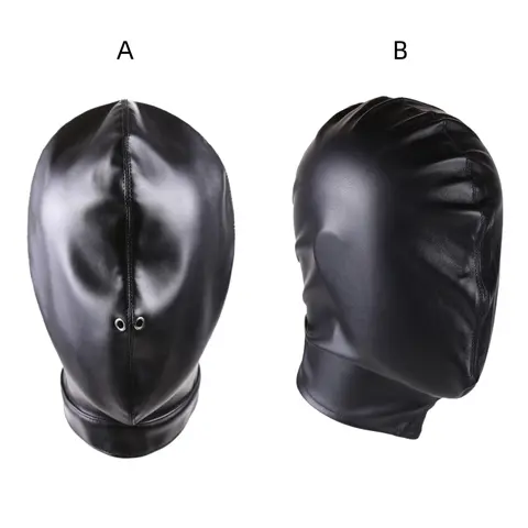 Black Fetish Sexy Tight Fitting Headgear PU Leather FullMask Hood for Women Men Halloween Cosplay Party Costume Mask Accessories