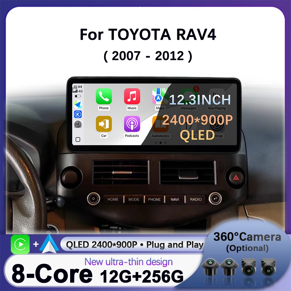 

Wireless CarPlay 12.3"For TOYOTA RAV4 2007-2012 Android 14 Wired Auto Navigation GPS Car Multimedia Player DSP Stereo 4G WiFi BT
