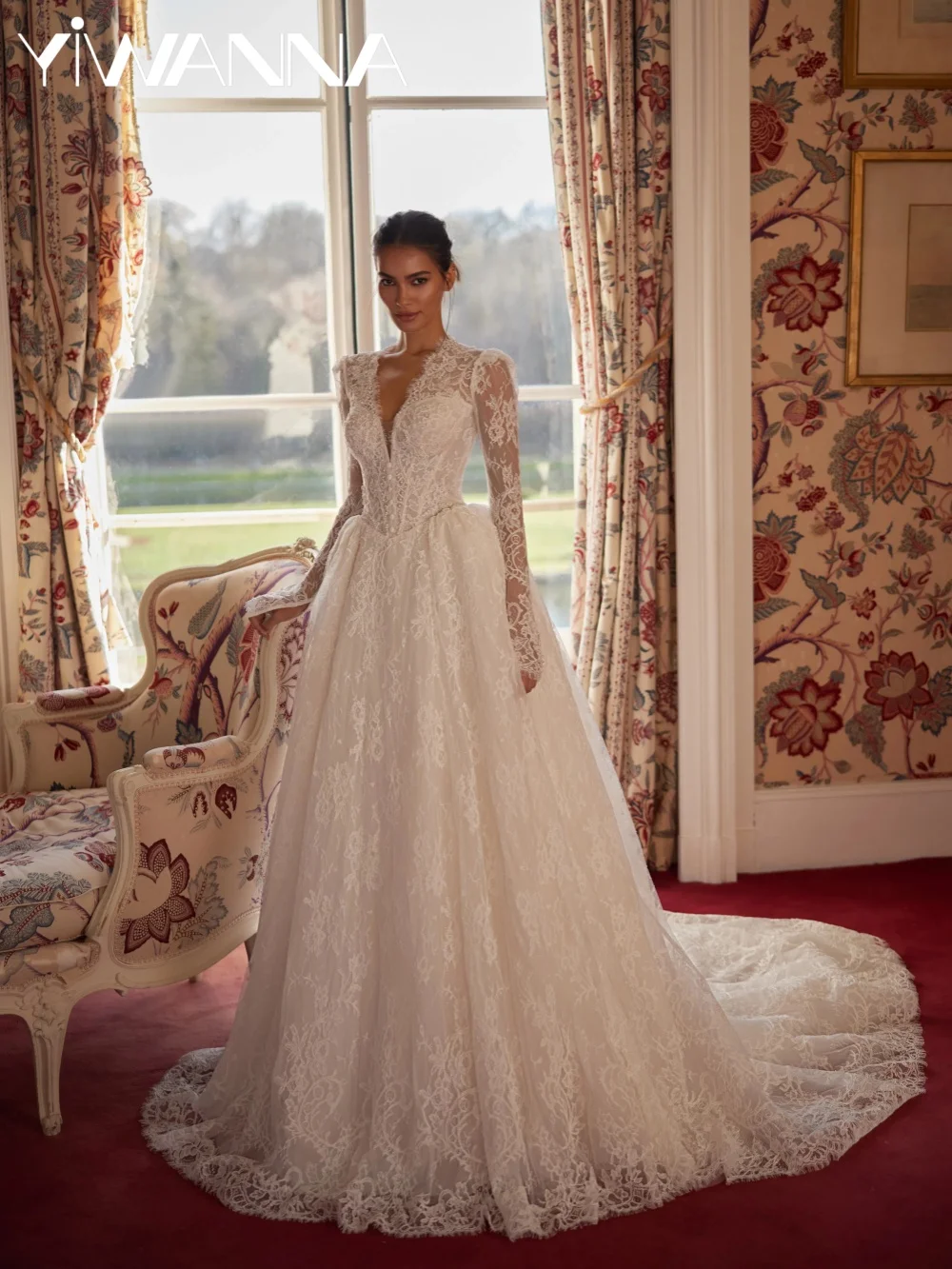

New Ivory Shinny Pearls Wedding Dress Classic Vneck Lace Long Bridal Gown 2026 Customized Attractive A-line Dresses For Bride