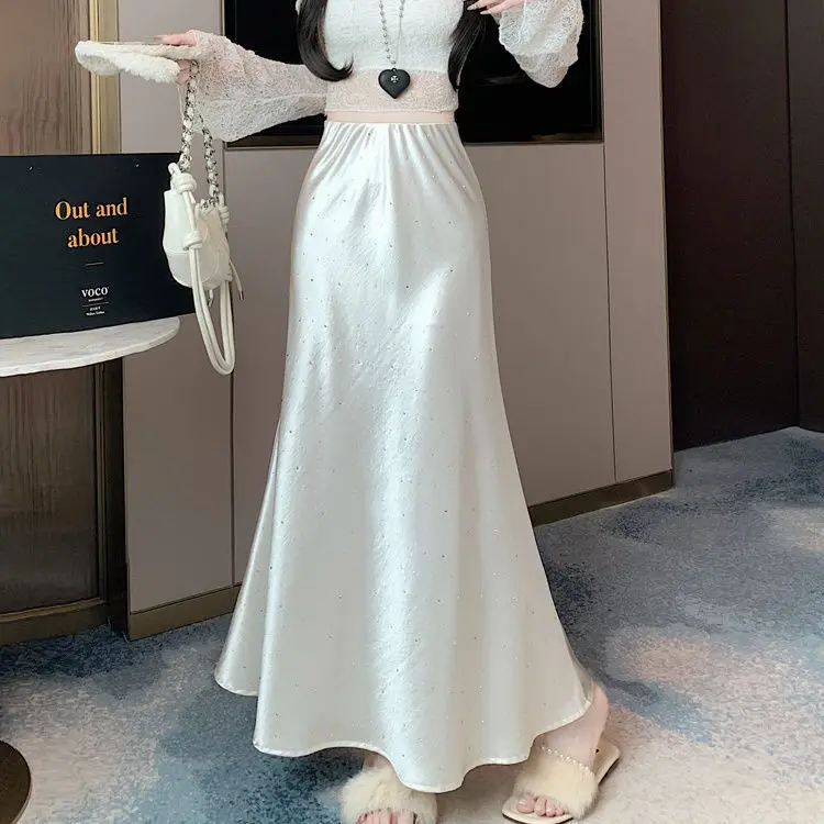 

Satin High-Waisted A-Line Skirt 2025 Spring Summer New Niche Design Mid-Length Temperament Hip-Cover Skirt