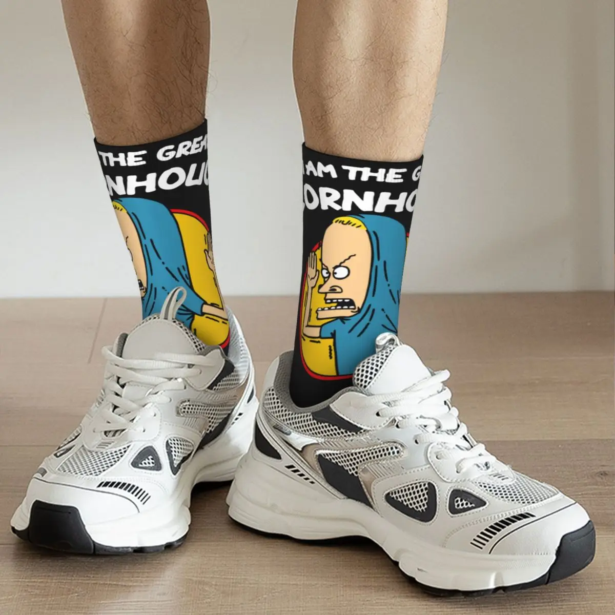 Funny Crazy Sock for Men I Am Cornholio MTV Hip Hop Vintage Beavis And Butthead Happy Quality Pattern Printed Boys Crew Sock