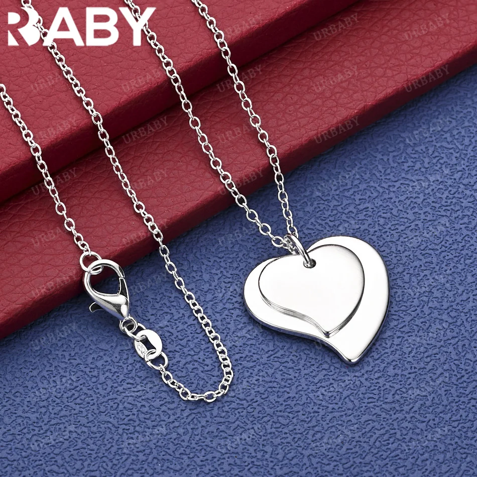 

URBABY 40-75cm 925 Sterling Silver Hearts Pendant Necklace Charm Trend Birthday Gifts Fashion Party