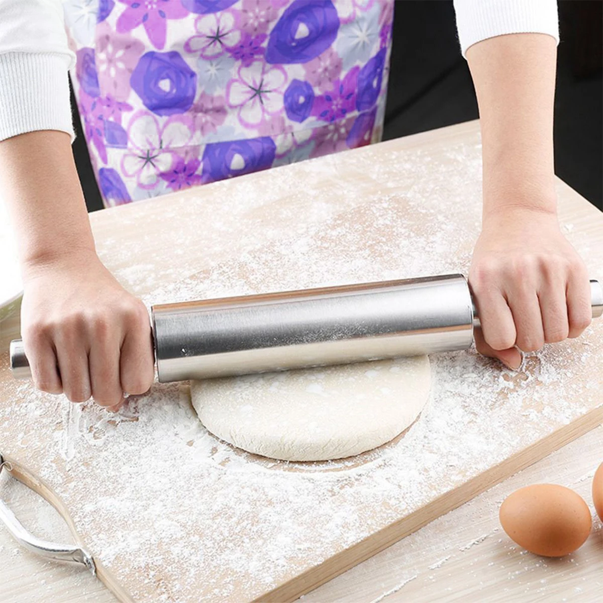 

Home Baking Kitchen Tool Stainless Steel Flour Rolling Pin Dough Pressing Noodle Rolling Rod for Pastry and Noodle Making