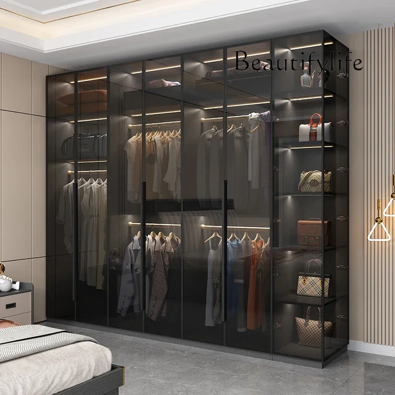 

Glass Doors Wardrobes Multilayer Luxury Storage Open Closet Wardrobes Cabinet Shelves Guarda Roupas Bedroom Home Furniture