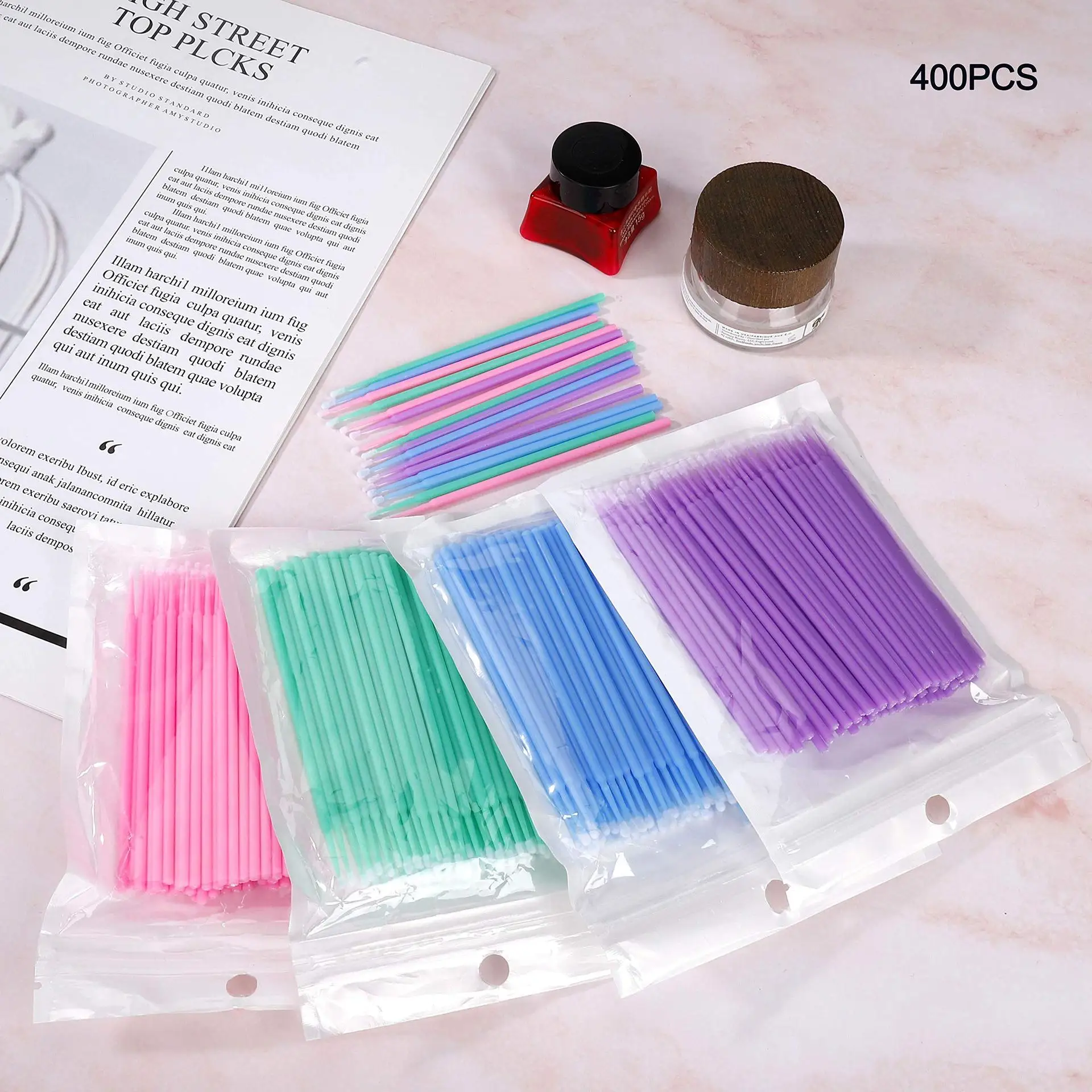 Extension 100/5pcs Disposable Cotton Swab Glue Cleaning Applicator Mascara Wands Professional lashes Tool Colorful Makeup Brush