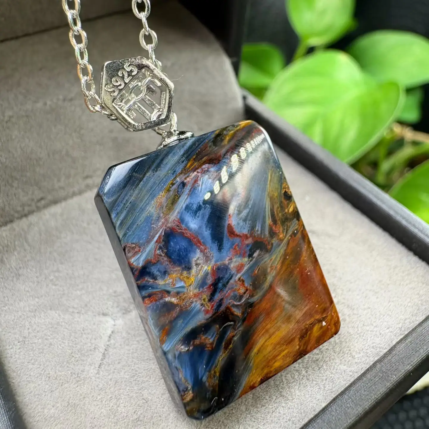 

1Pc Natural Namibia Pietersite Peter Stone Square Pendant 24-26MM Rectangle 925 Sterling Silver Reiki Healing Stone Jewelry Gift