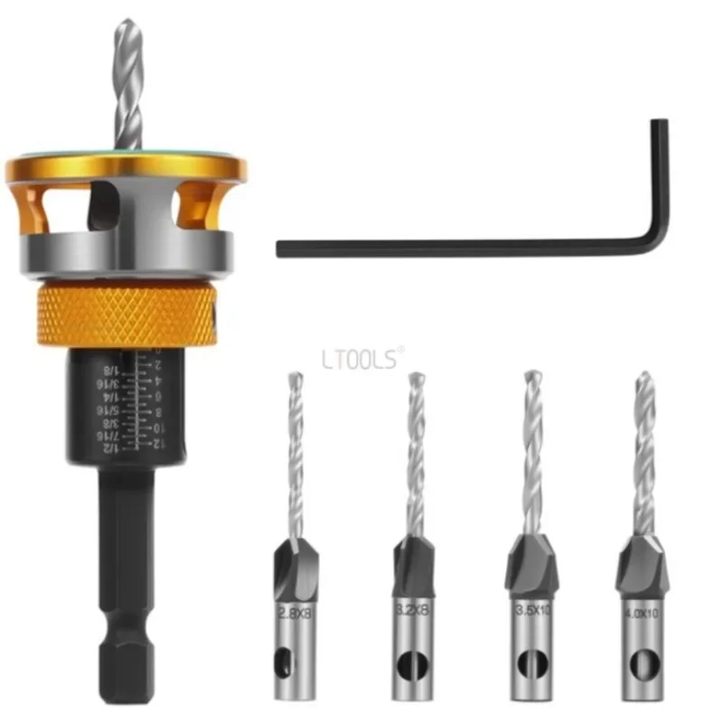 Countersunk Hole Drill Limit Four Blade Concealed Screw Countersunk Head Adjustable Depth Carbon Steel Drill Bit Woodwork Tools