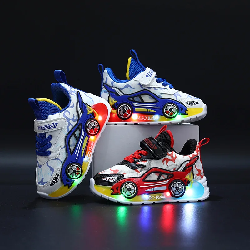 

Cartoon Car Cute Kids Shoes New Fashion Children Casual Shoes LED Lights Baby Girls Boys Sneakers Infant Tennis Toddlers