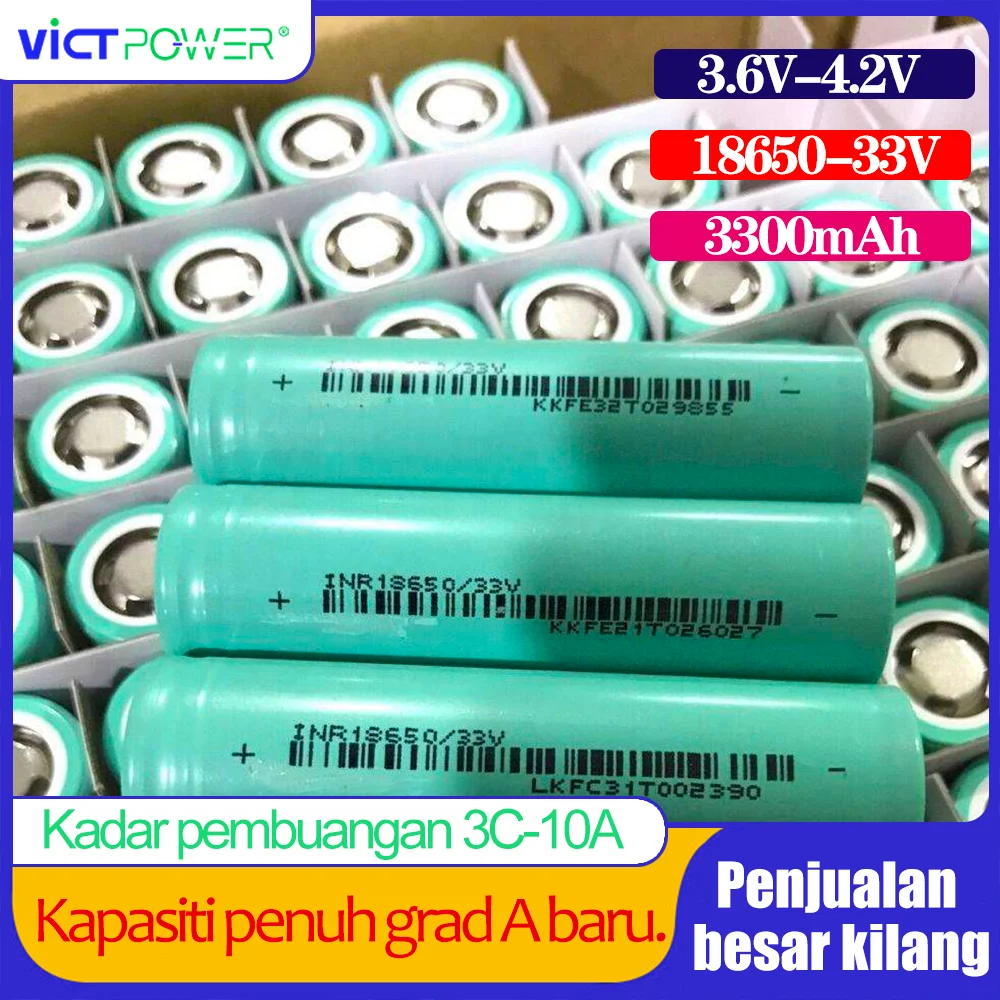 

100pcs Victpower high rate cell 1000 times long life Rechargeable lithium-ion Battery INR18650 33v 3300mAh Battery 3.7V 3C 10A