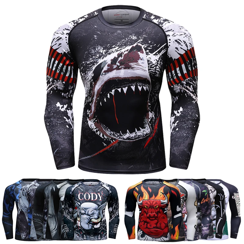 Cody Printed Animal MMA Rashguard Kimono Jiujitsu Man Wrestling Blouse Tattoo T-shirts for Men Compression Bjj Kickboxing Jersey