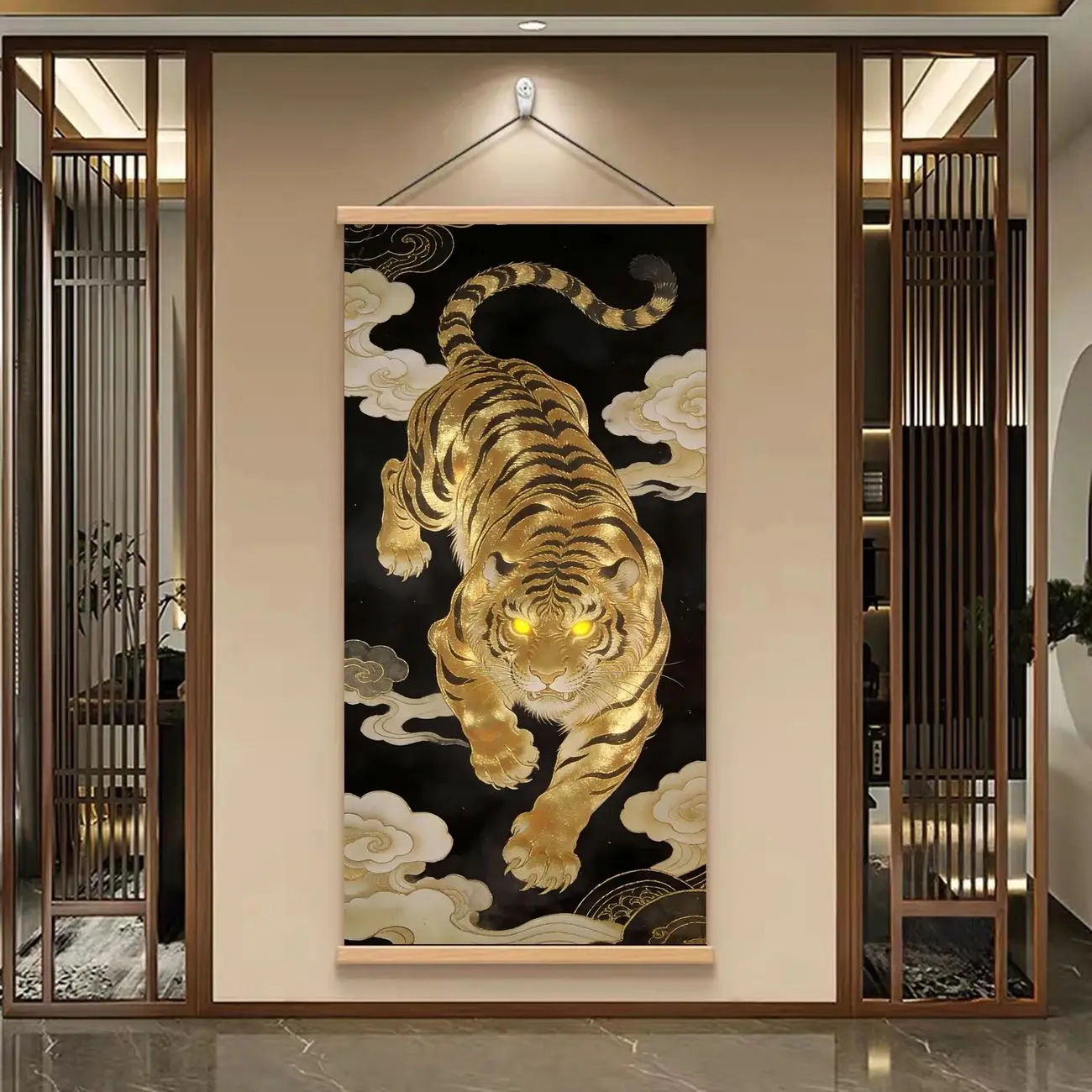 VIKAMA Tiger Wall Art Canvas Painting Wood Frame Luxury Feng Shui Decor Living Room Office Home Waterproof