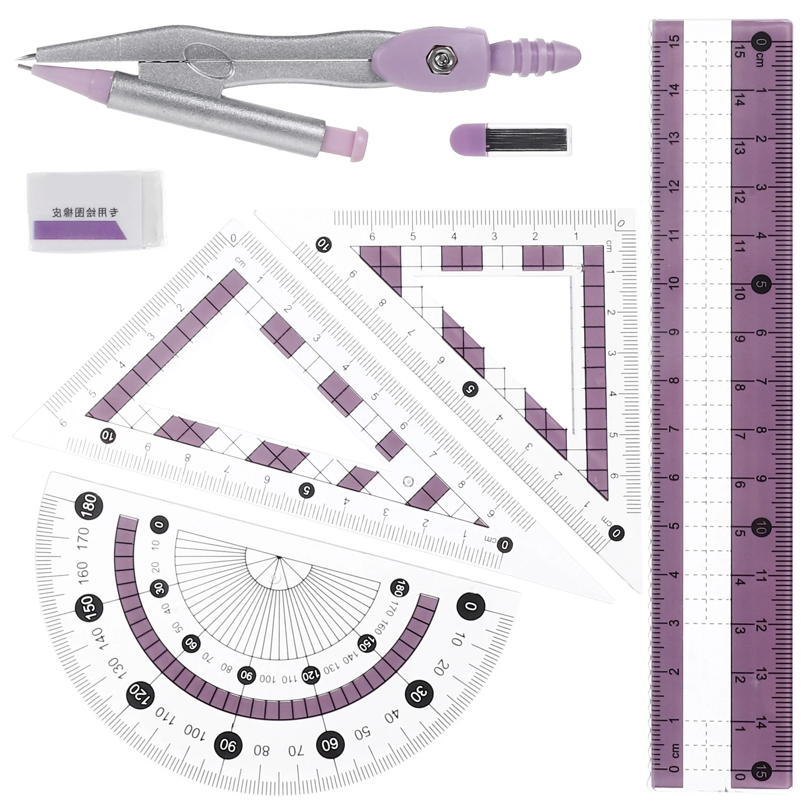 

1 set Ruler Set Geometry Kit Lightweight Portable Kids Drawing Office Stationery Compass Protractor Triangle for Students