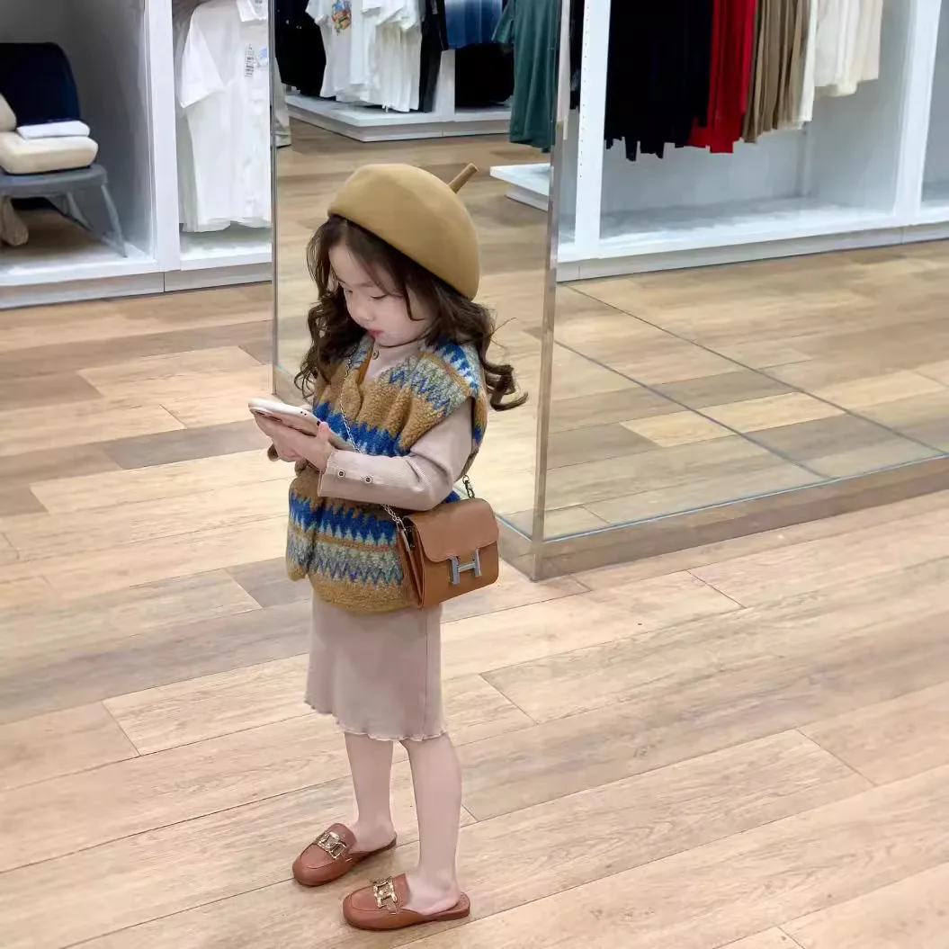 Meninas terno 2024 outono novas crianças usar estilo coreano bebê meninas clipe colete de algodão lã vestido fino conjunto de duas peças casual simples