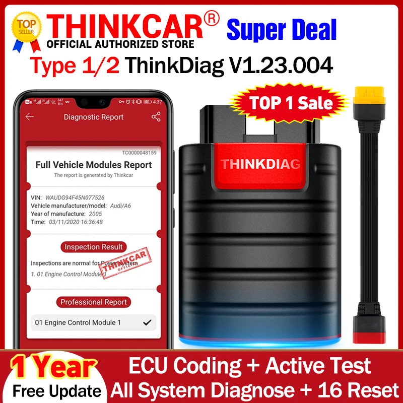 THINKCAR THINKDIAG ECU Coding Active Test Car Diagnostic Tools Car OBD2 Scanner Tools Code Reader 1 Year Free Update PK EDIAG