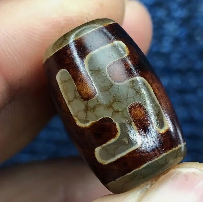 Tibetan Patina Old Oily Agate Dzi * Swastika * Beads Pendant 14*21mm M3132