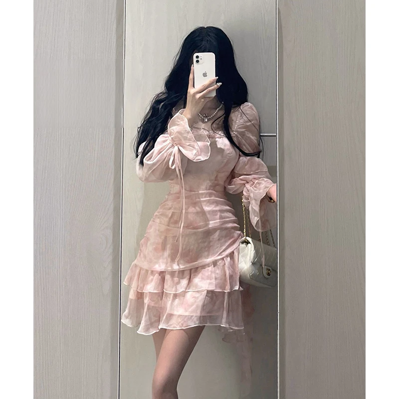 Pink Dress for Women Spring New Classic Style Waist Slimming Skirt