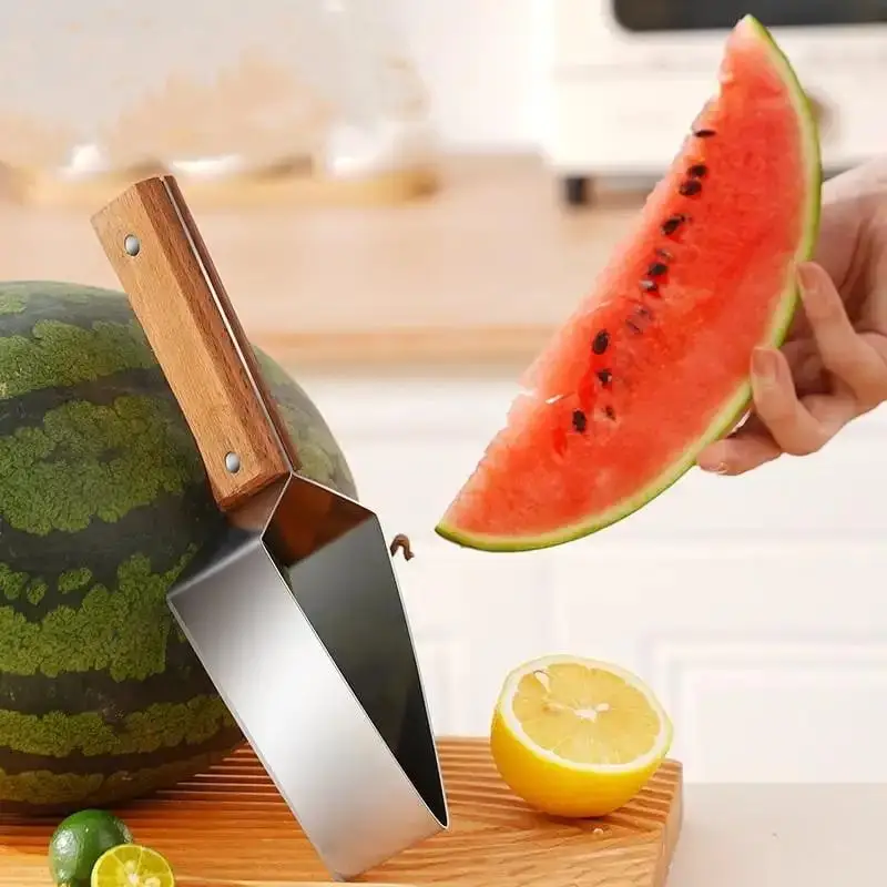 Sharp Watermelon Slicer Safe Cutting with Non-Slip Wooden Handle for Kids and Adults