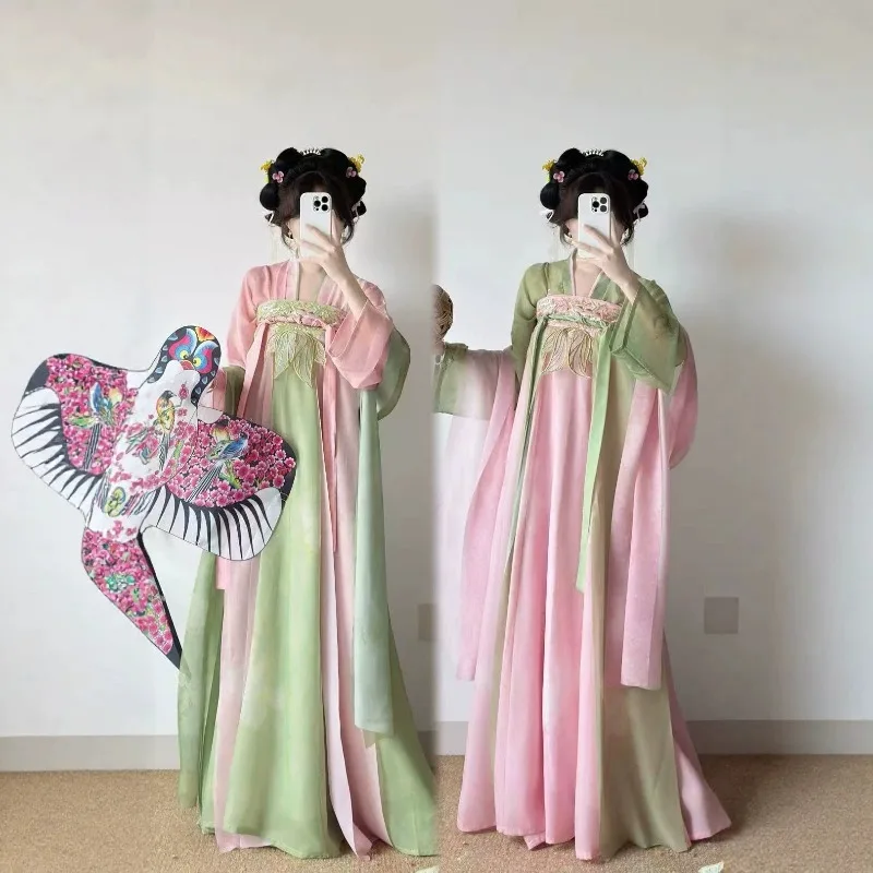 Ancient Tang Dynasty Hanfu Women's Tang Dynasty Skirt Chest-length Embroidery Daily Spring and Summer Suit Xian