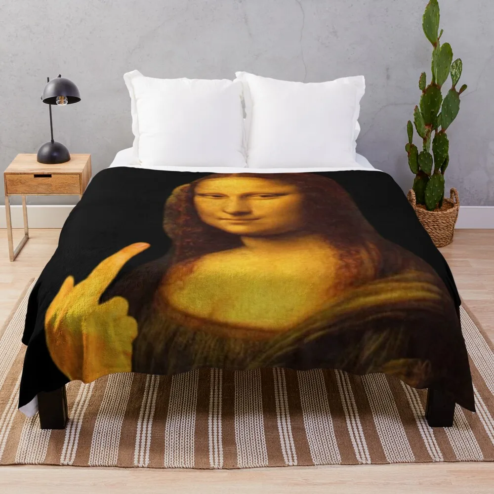 Mona Lisa Funny Painting Middle Finger Sticker Throw Blanket halloween Comforter Luxury Thicken Blankets