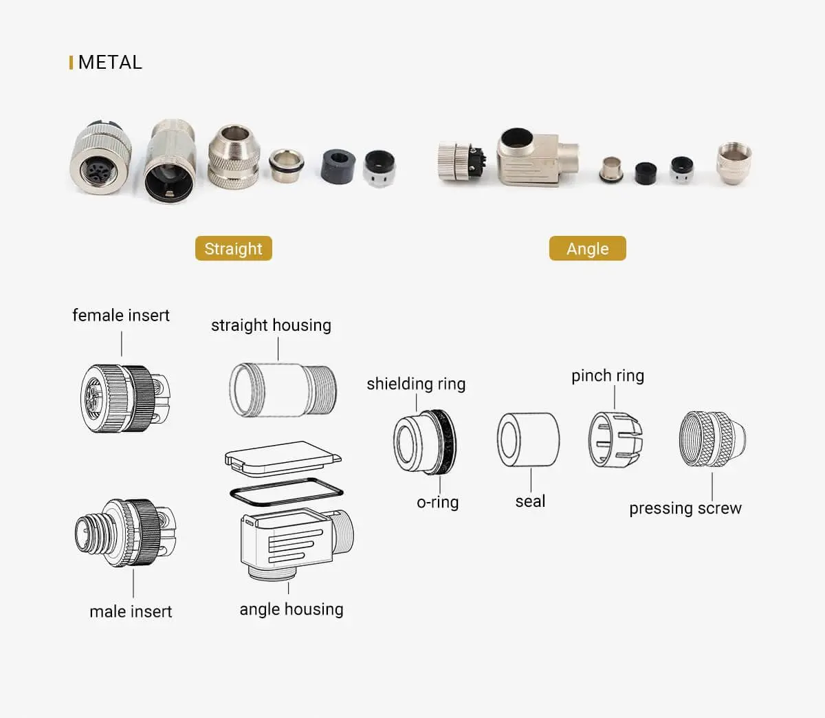 Industrial M12 12 Pin A Code Male Straight Field Wireable Unshielded Connector with Anti Vibration Lock 