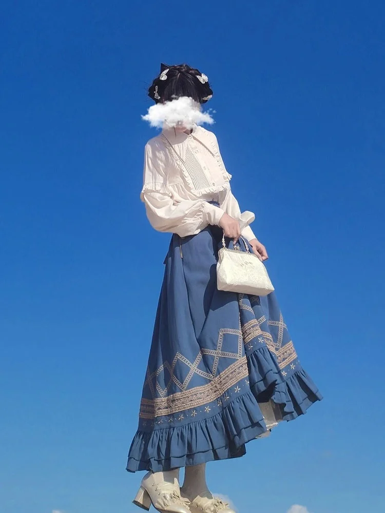 Ele Sweet Lolita Earlet Lace Trim irt Skirt Set High Waist Midi Dr Polyester Fiber Long Sve Autumn Winter Dr 2025