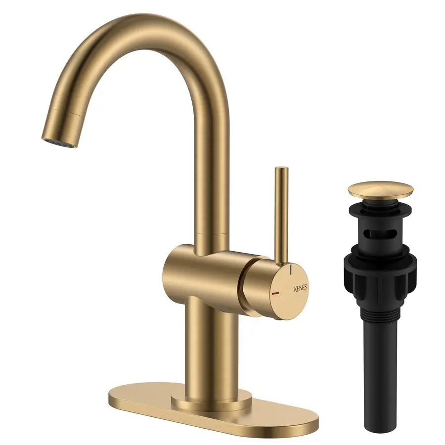 

Смеситель для ванной комнаты цвета шампанского бронзы, 1 отверстие, с одной ручкой, золотой, для раковины, для барной стойки, с сливным механизмом