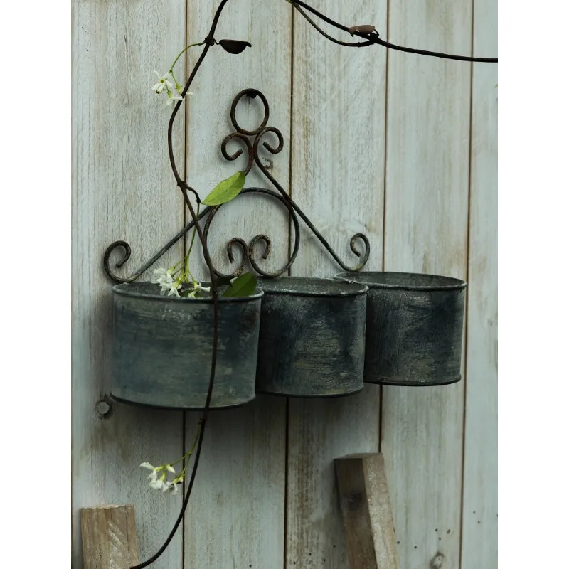 Cubo de flores de hierro forjado Vintage, maceta, florero, adorno decorativo, fotografía de jardín de comestibles