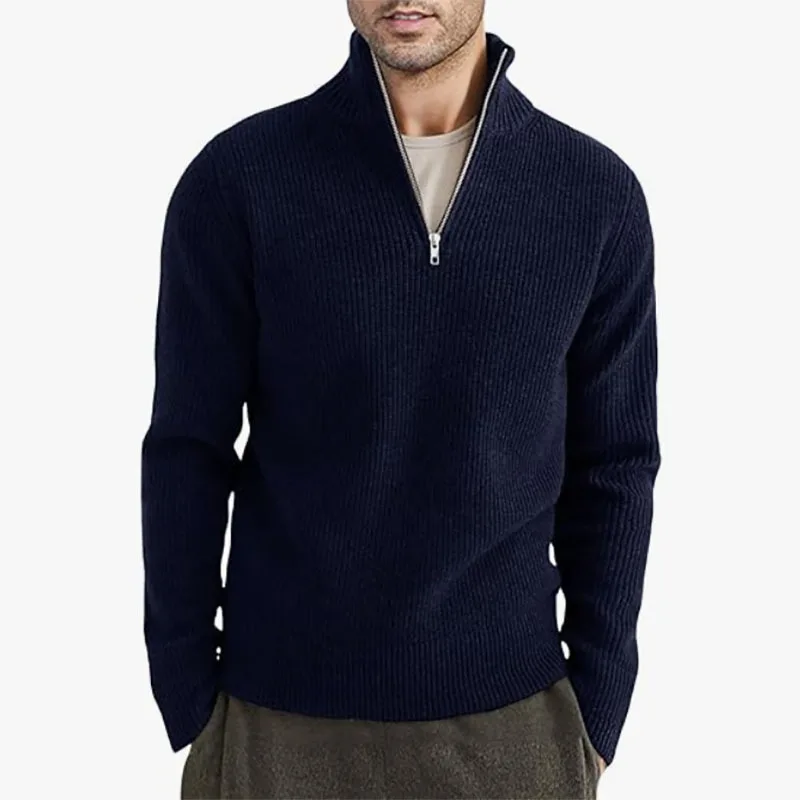 

Men Pullovers Solid Sweaters Long Sleeve Mock Neck Knitted Sweater Zipper Spliced Loose Casual Autumn 2025 Slight Strech