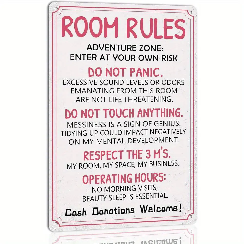Funny Room Rules Metal Signs for Teen Girls And Boys Trendy Bedroom Gaming Room Door Decor Dorm Wall Additions Cool Things Cute