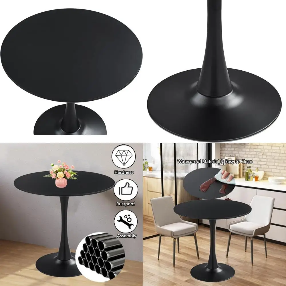 

Mid-Century Modern 31.2 Round Dining Table, Black, Seats 2-4, Suitable for Dining & Living Rooms