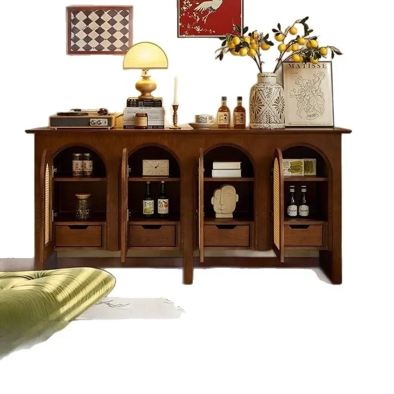 

French antique arched door solid wood dining side cabinet retro