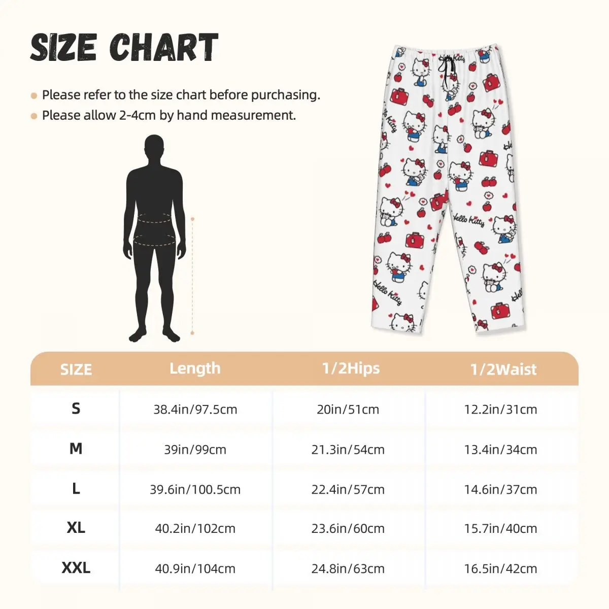 Custom Printed for Women Cartoon Anime Hello Kitty Bow Pajama Pants Sleepwear Sleep Lounge Bottoms with Pockets