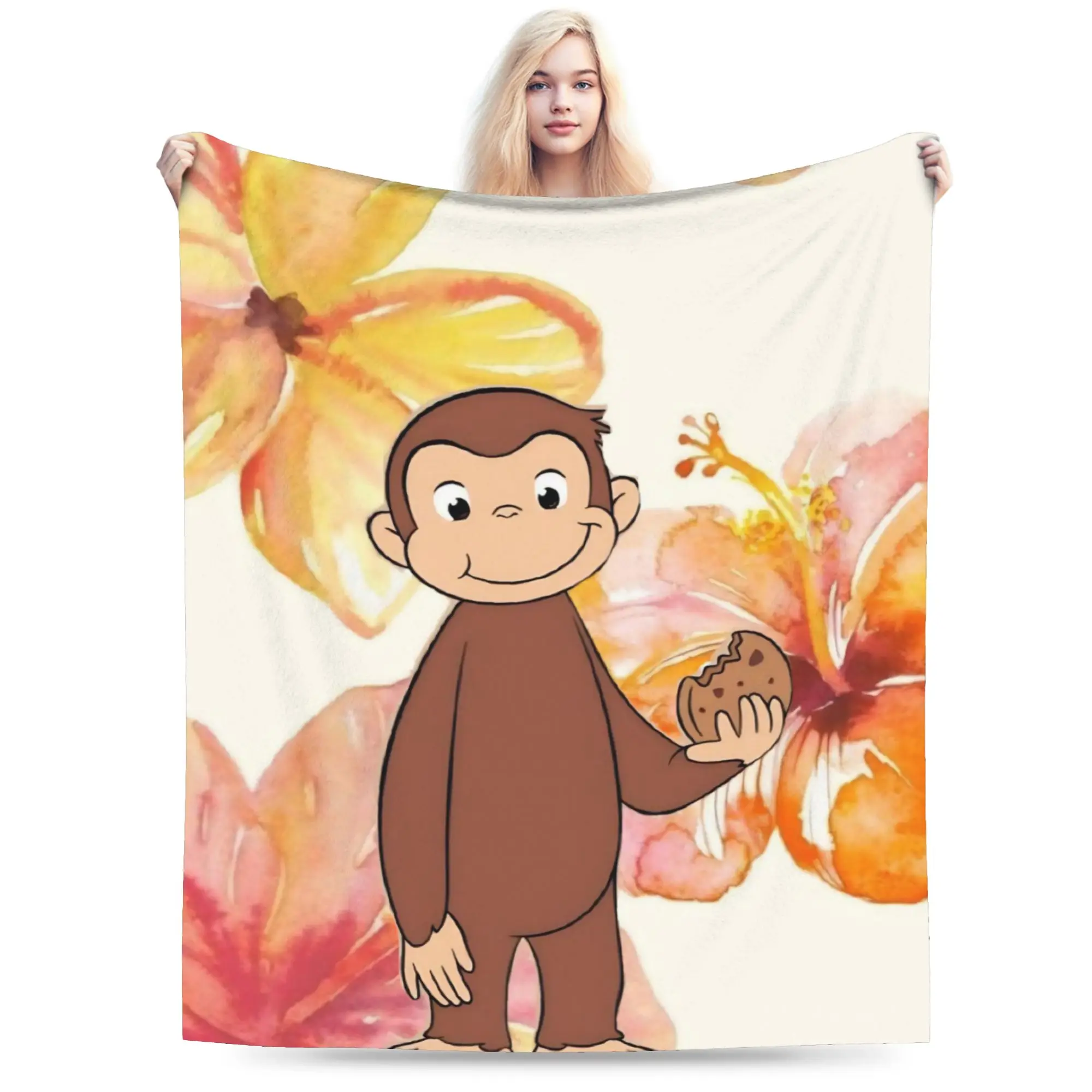 Curious George African Monkey Throw Blanket for Couch Soft Cozy Plush Blanket 50x60 Inches Multi-size Bedspread for All Seasons