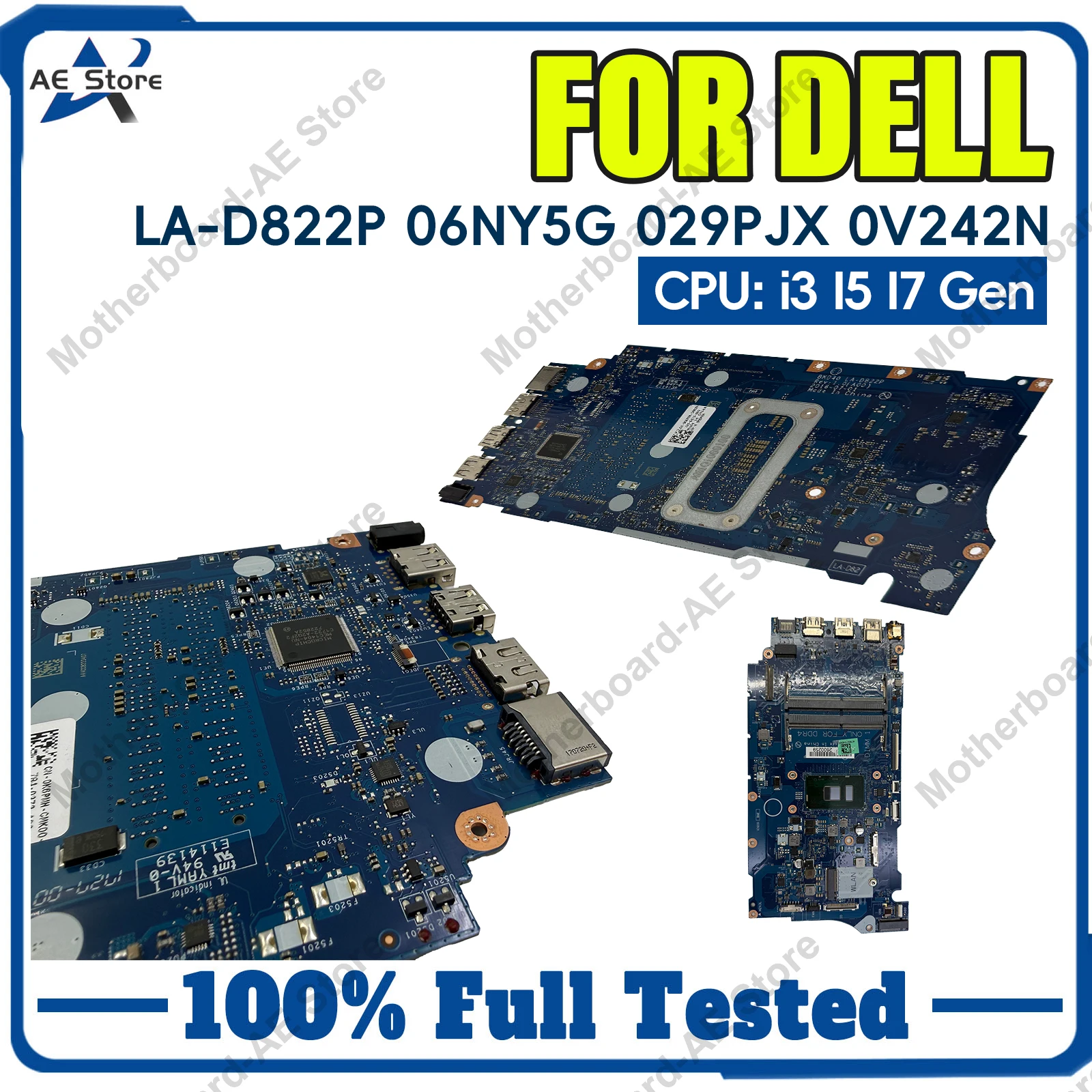 LA-D822P Mainboard For DELL Inspiron LA-D822P 06NY5G 029PJX 0V242N Laptop Motherboard W/ i3-6006U i3-7100U i5-7200U i7-7500U CPU