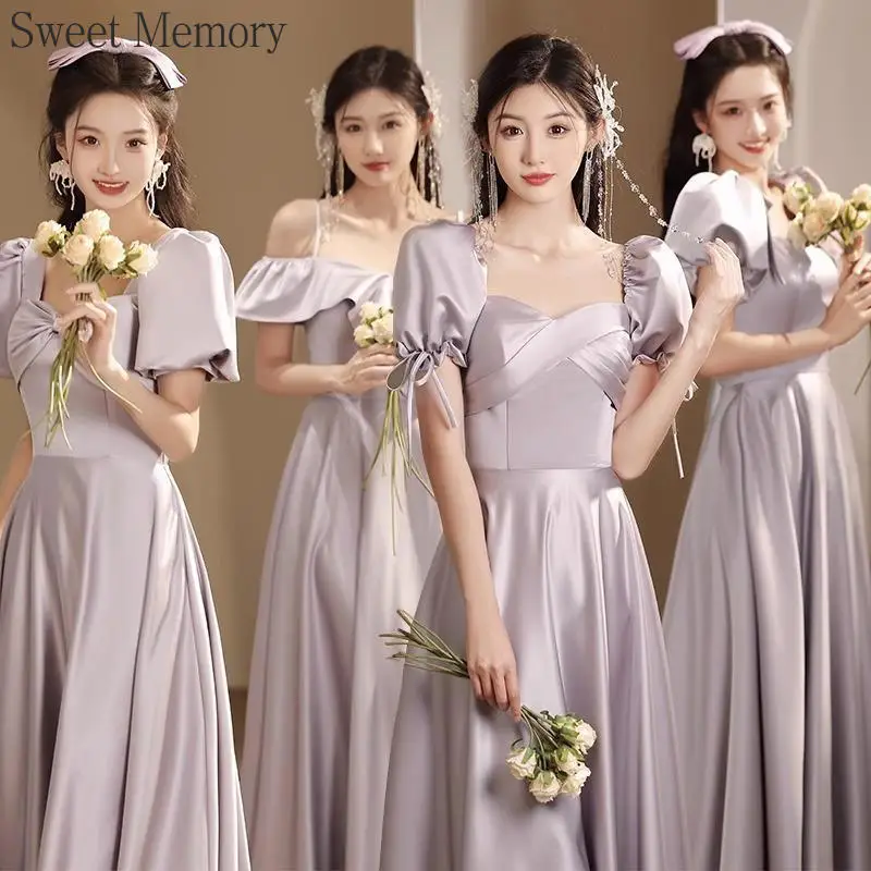 N111 Customized Reject Return Silk Satin Grey Purple Bridesmaid Dresses Sweet Memory A-Line Prom Gown Evening Christmas Gift