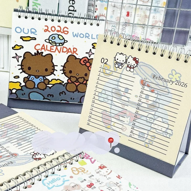 

Hello Kitty Calendar Cute Girl Dormitory Cartoon Anime High Beauty KT Travel Plan Desktop Decoration toy Festival Gift Wholesale