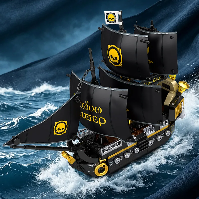 Retro Pirate Ship Navigation Sailboat Building Bricks Set With Display Stand DIY Assembly Ship Bricks Model Desktop Decor Toy