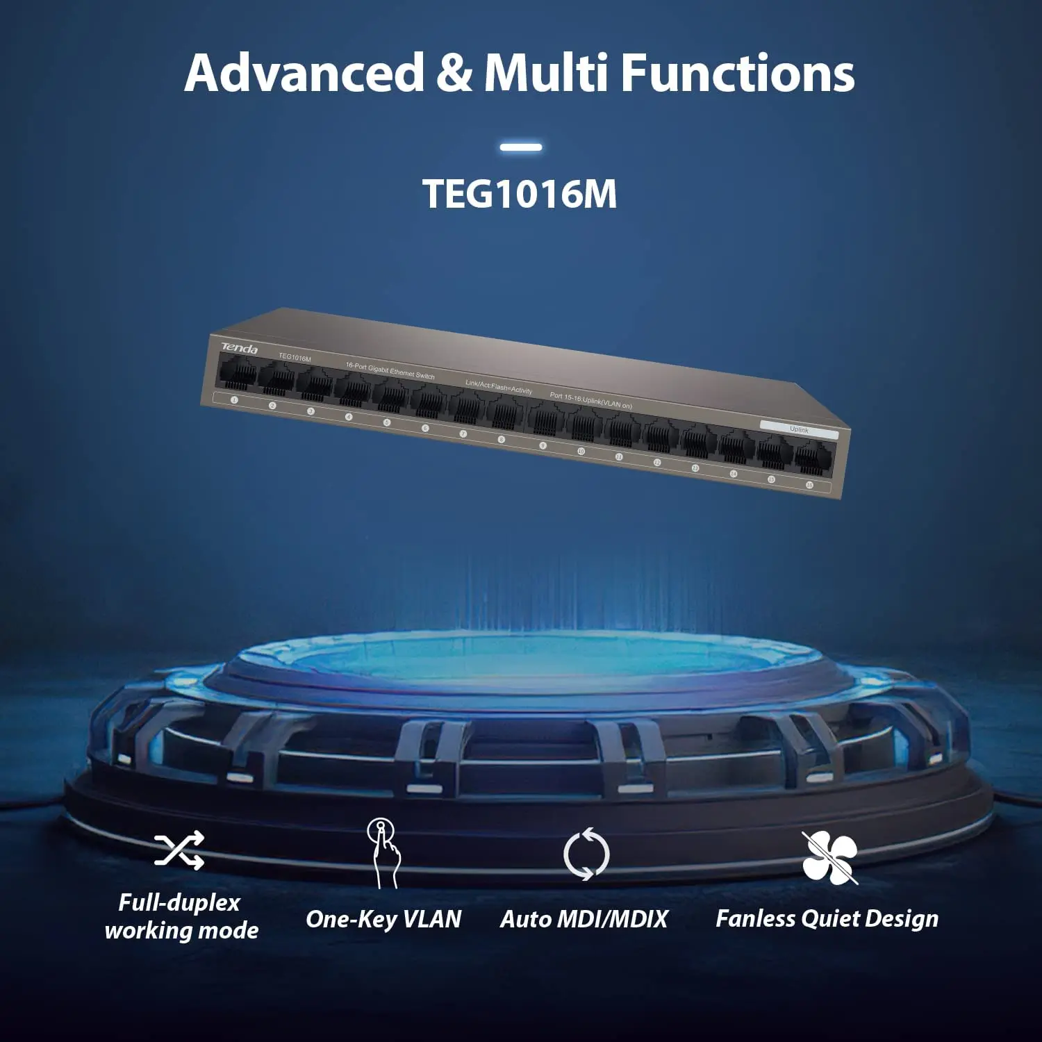 Tenda TEG1016M 16 Port 2000Mbps Gigabit Ethernet Switch Fast Establish High-Speed Network Home/Business Preferred for Router