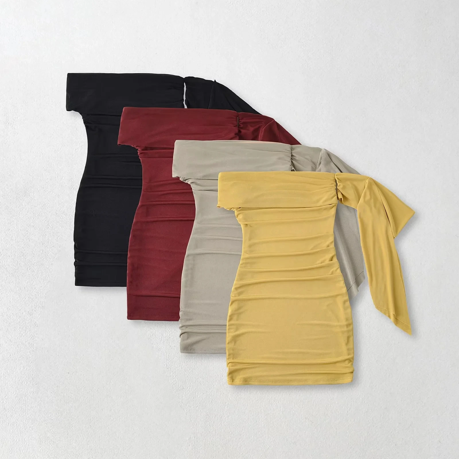 

Sexy Pure Desire One-oulder Pleated Dr Slimming Outerwear Wraparound Skirt High Waist Bridesmaid Dr Casual Wear