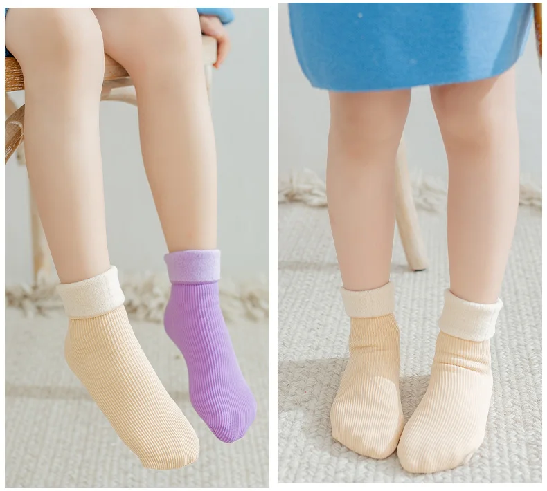 Winter Süßigkeiten Farben Mädchen Kinder Baumwolle vertikale Streifen lange Socken kälte beständig halten warm verdicken Baby Kind Jungen Schnees trümpfe – Detail 9