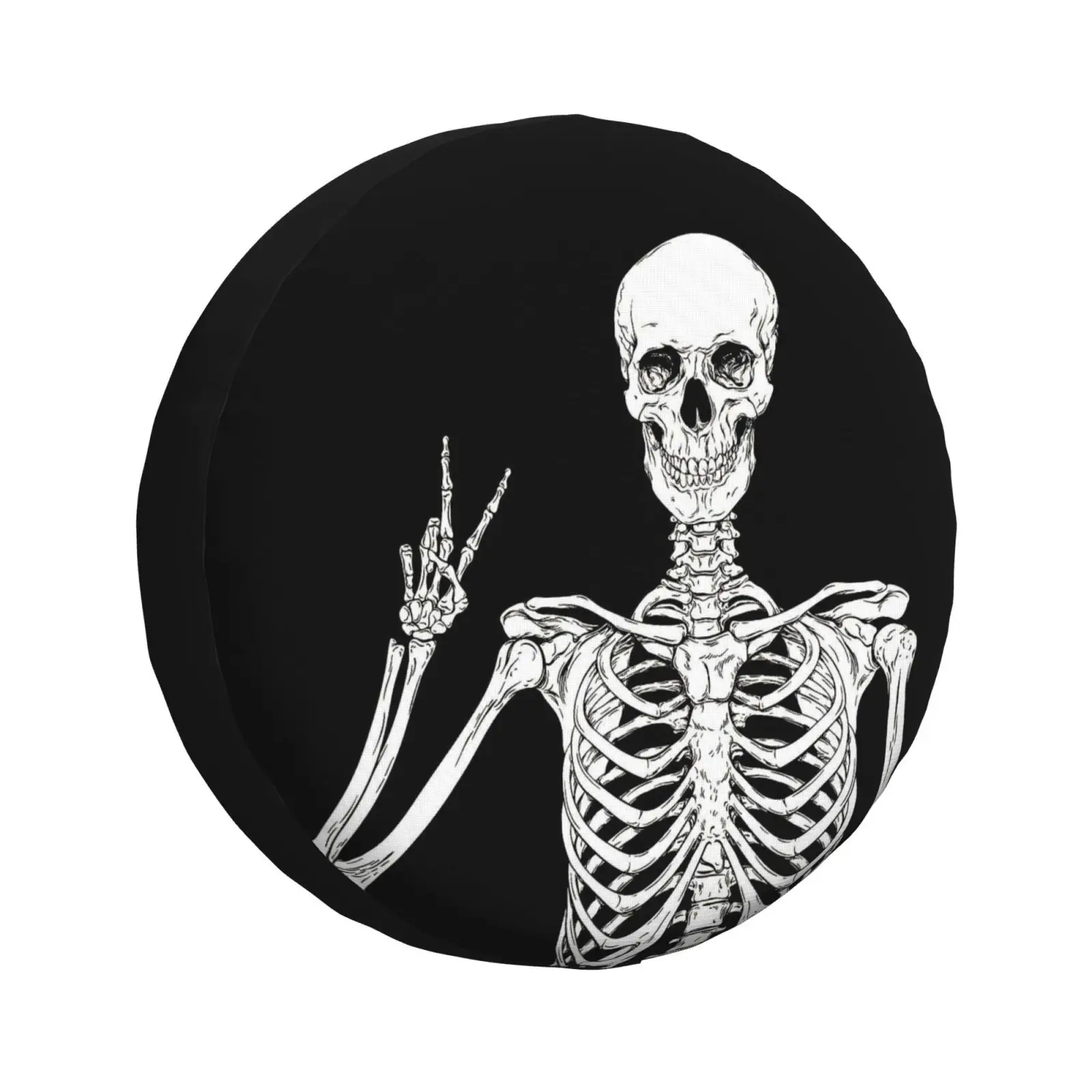 

Happy Skull Black Spare Tire Cover Cute Fun Wheel Cover Waterproof Universal Fit for SUV Wheel Protectors Travel Outdoor 15 Inch