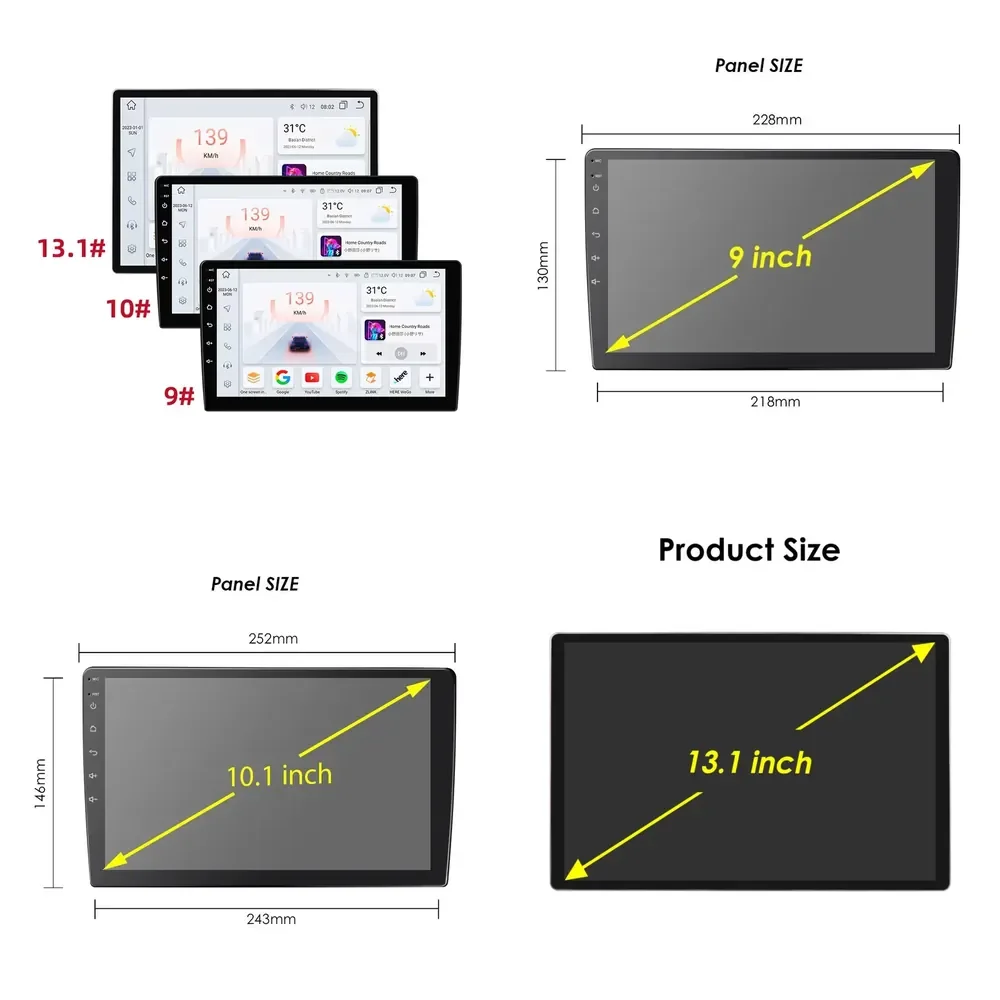 【2026 Precision Made】 In Stock 9/10/13 Inch Android Car Radio Navigation Touch Screen Carplay Dsp 4gsim 8 Core BT FM USB