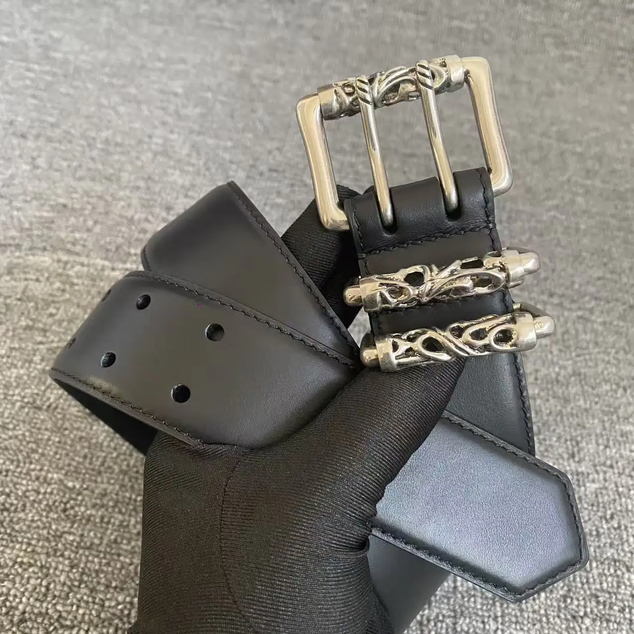 Classic Double Needle Vine Roll Axis Buckle Belt Men's Trendy Genuine Top Layer Cowhide Waist Belt Luxury Lady's Pants Belt