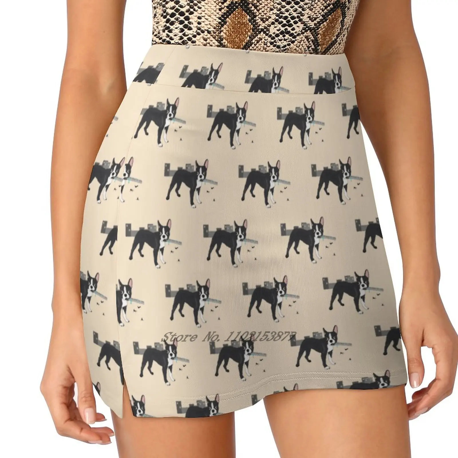 Attack Of The Colossal Boston Terrier!!! Women's Fashion Sporting Skirt With Pockets Tennis Golf Running Skirts Boston Terrier