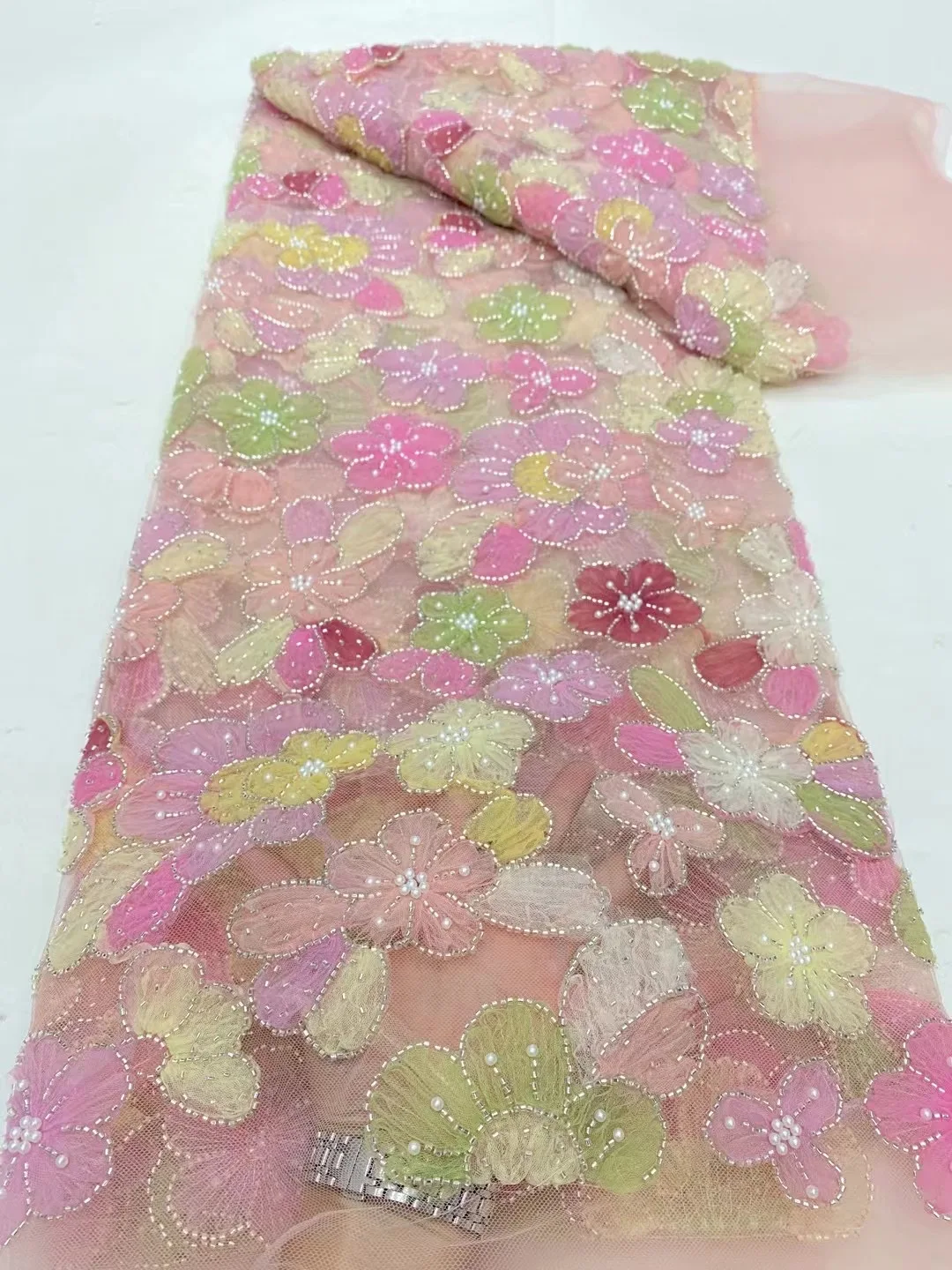 Nigerian Tulle Lace Fabric for Sewing, Wedding Dress, Chiffon Party Guipure, High Quality, Sequins, 5Yard, 2024 DP0275