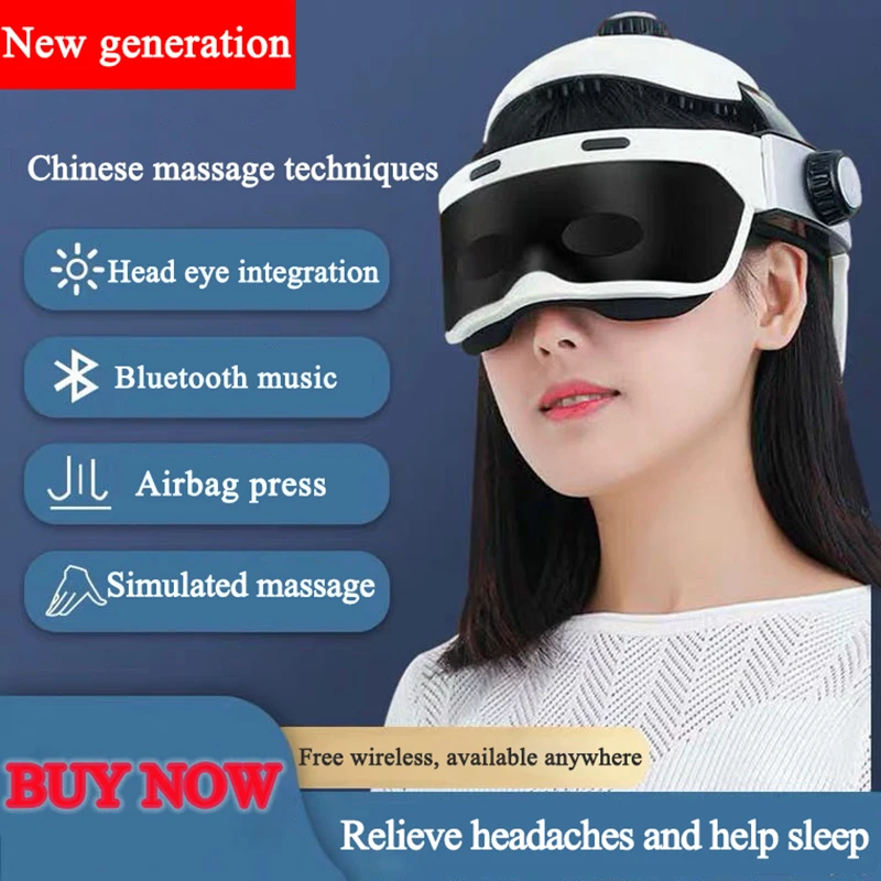 

Electric Eye Massage Head Massager Helmet Relieve Stress Air Pressure Vibration Therapy Scalp Relax Hot Compress Bluetooth Music