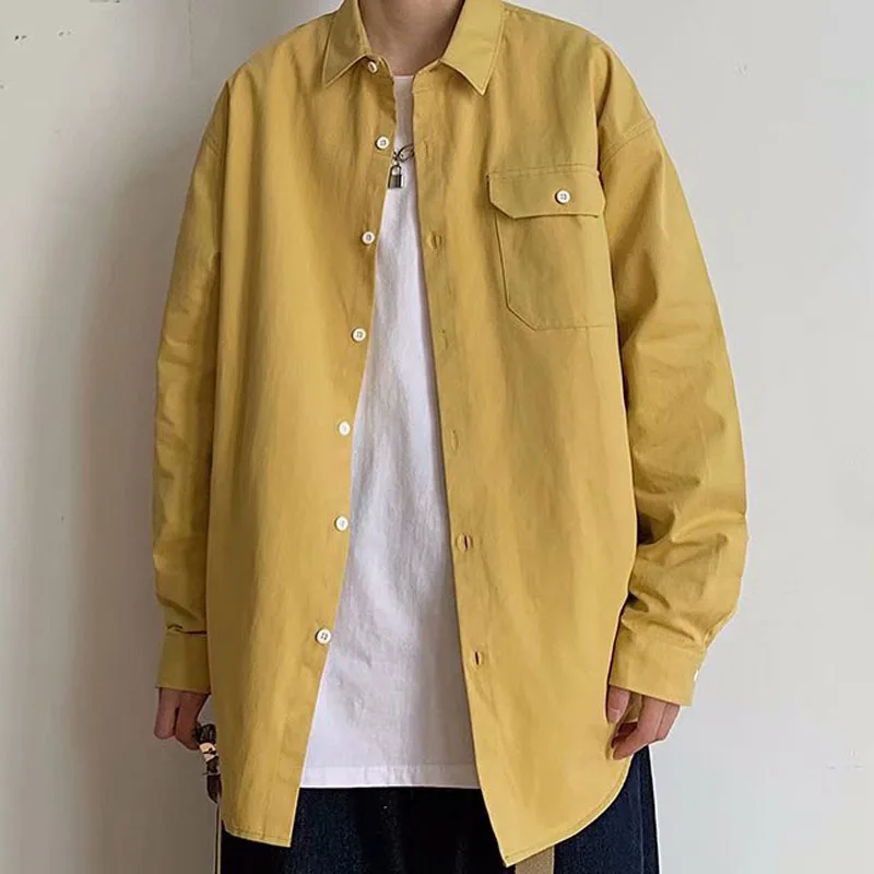 Men\'s Solid Color Long Sleeve Shirts Autumn Loose Shirt for Men Youth Fashion Oversize Shirt Spring Male Outwear Clothing MY733