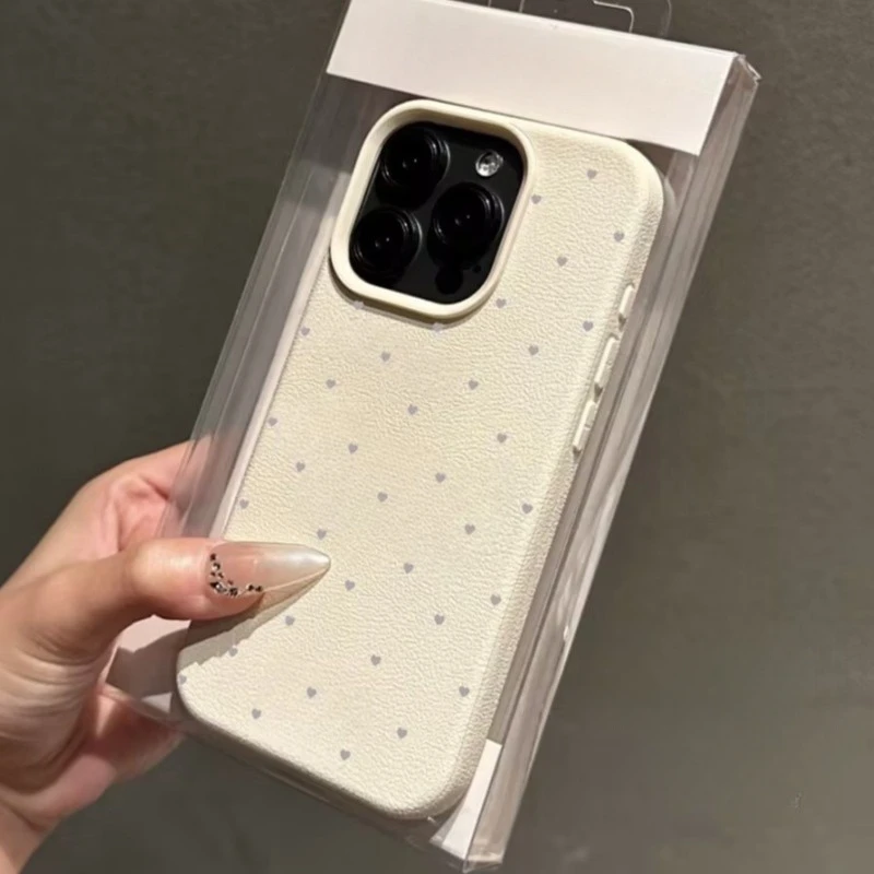 Simple Cute Love Heart Macron Case Compatible for IPhone 13 12 16 11 15 14 Pro Max XR XS Max X 16 15 Plus Leather Texture Case